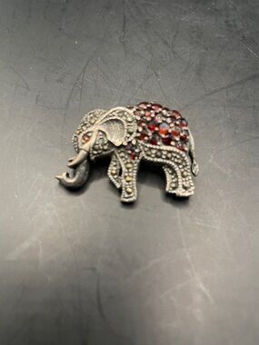 Elephant Rhinestone Brooch with Red Accents